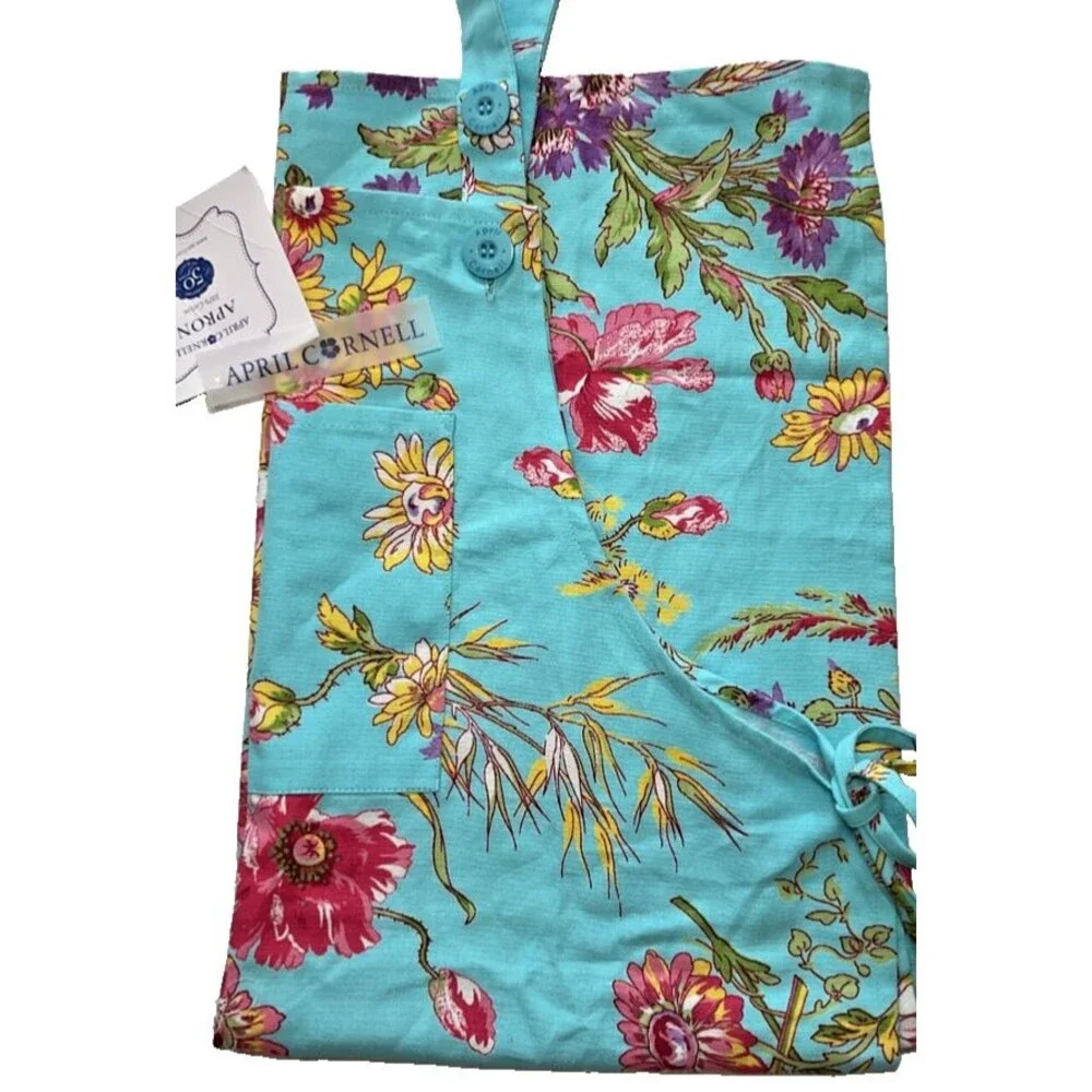 April Cornell Kitchen Apron French Country Turquoise Wildflowers Floral Lavender
